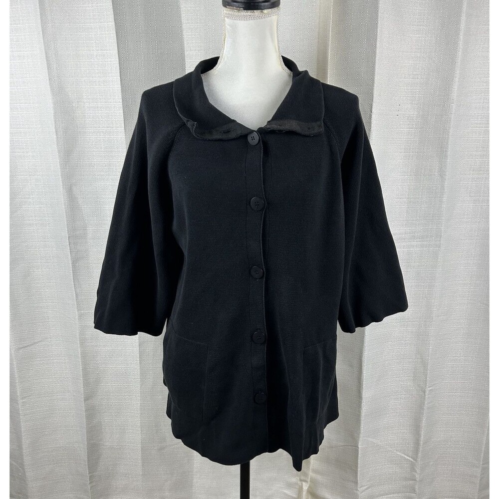 Eileen Fisher Silk Cotton Blend Button Down Thick Cardigan Size Medium -Black